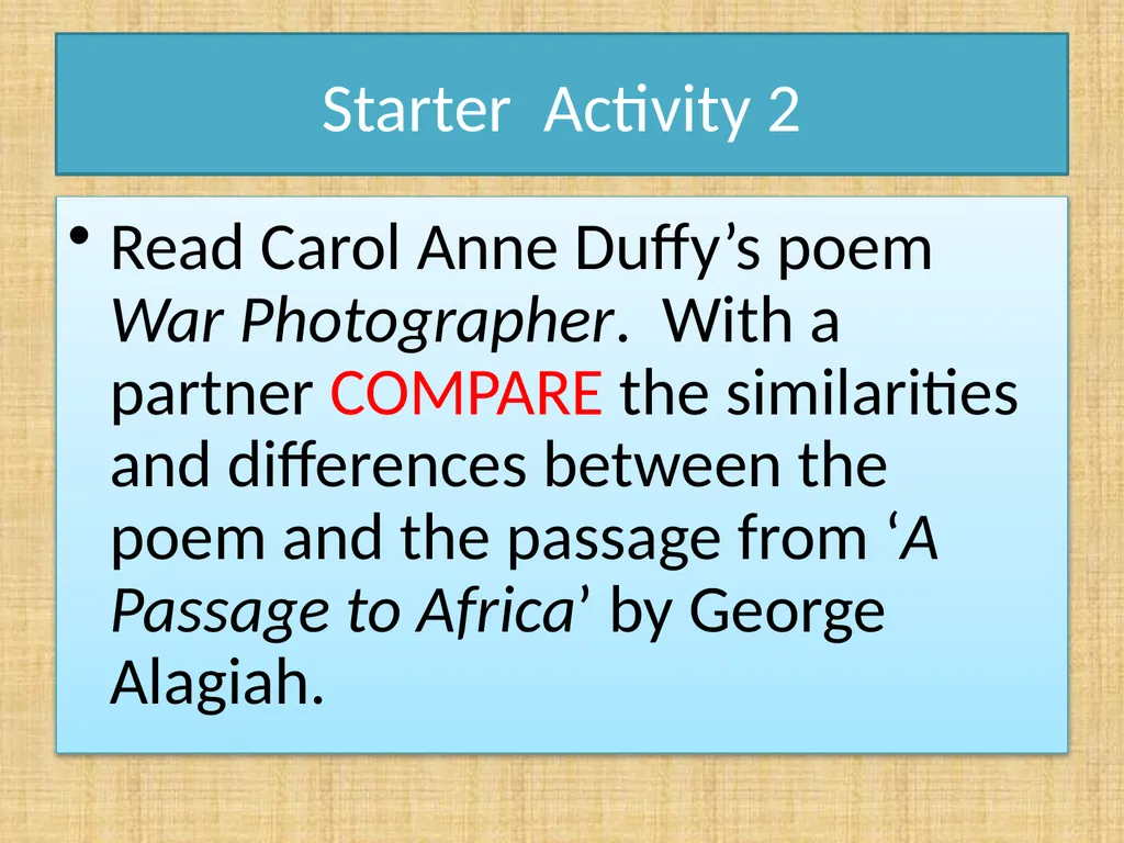 Starter Activity 1 LESSON 1 Watch the following - slide 2 of 17