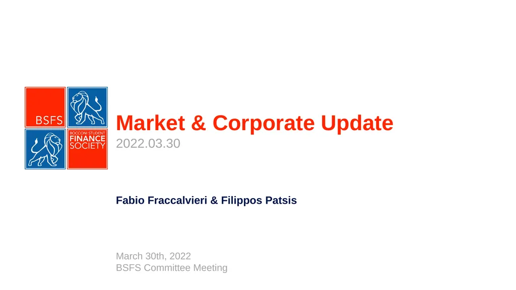 Market & Corporate Update Fabio Fraccalvieri & - slide 1 of 8