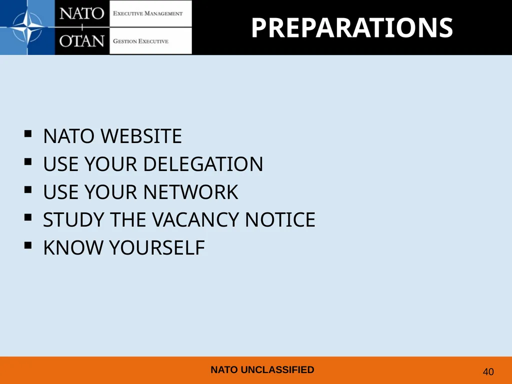 UNDERSTANDING AND PREPARING FOR EMPLOYMENT AT NATO - slide 36 of 39
