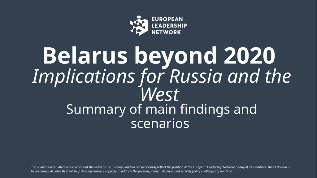 Belarus beyond 2020 Implications for Russia and - slide 1 of 9