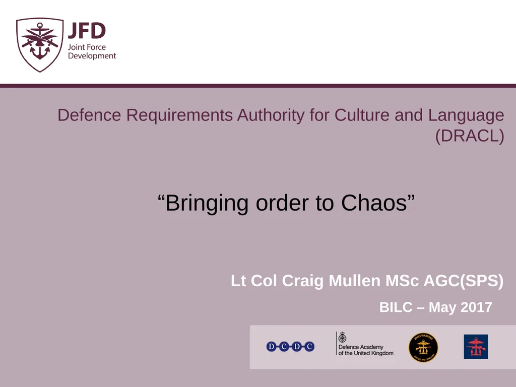 Lt Col Craig Mullen MSc AGC(SPS) BILC – May 2017