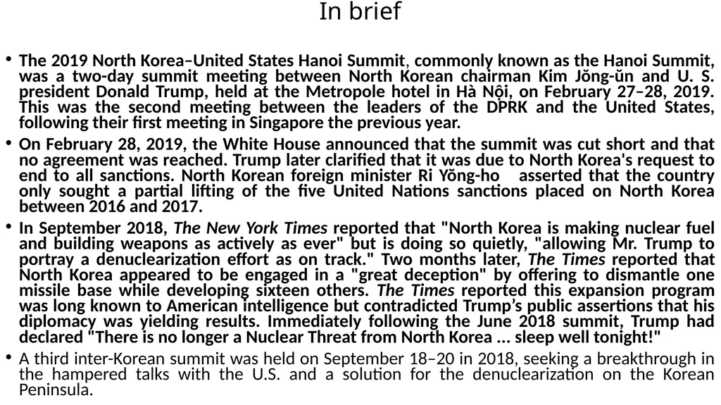 2019년 2월 북미정상회담 North Korea – U. S. summits in - slide 2 of 27