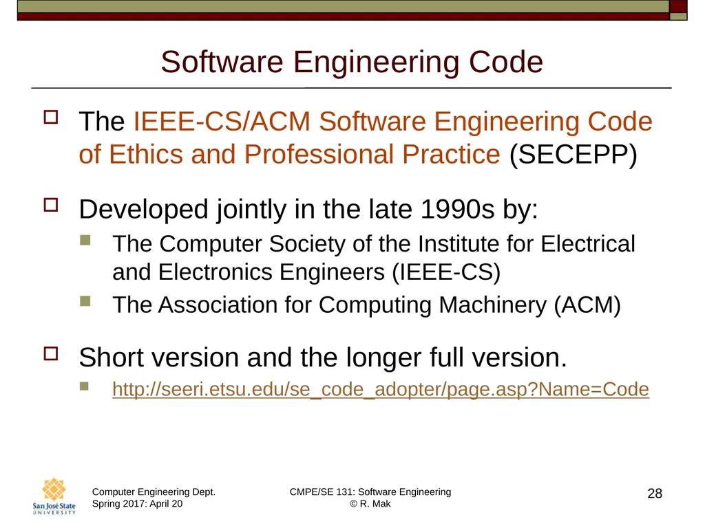 CMPE/SE 131 Software Engineering April 20 Class - slide 28 of 40