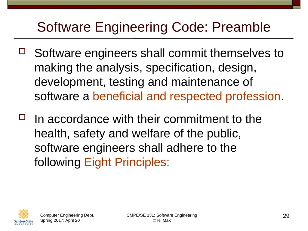 CMPE/SE 131 Software Engineering April 20 Class - slide 29 of 40