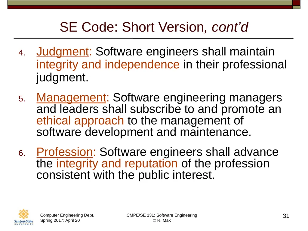 CMPE/SE 131 Software Engineering April 20 Class - slide 31 of 40