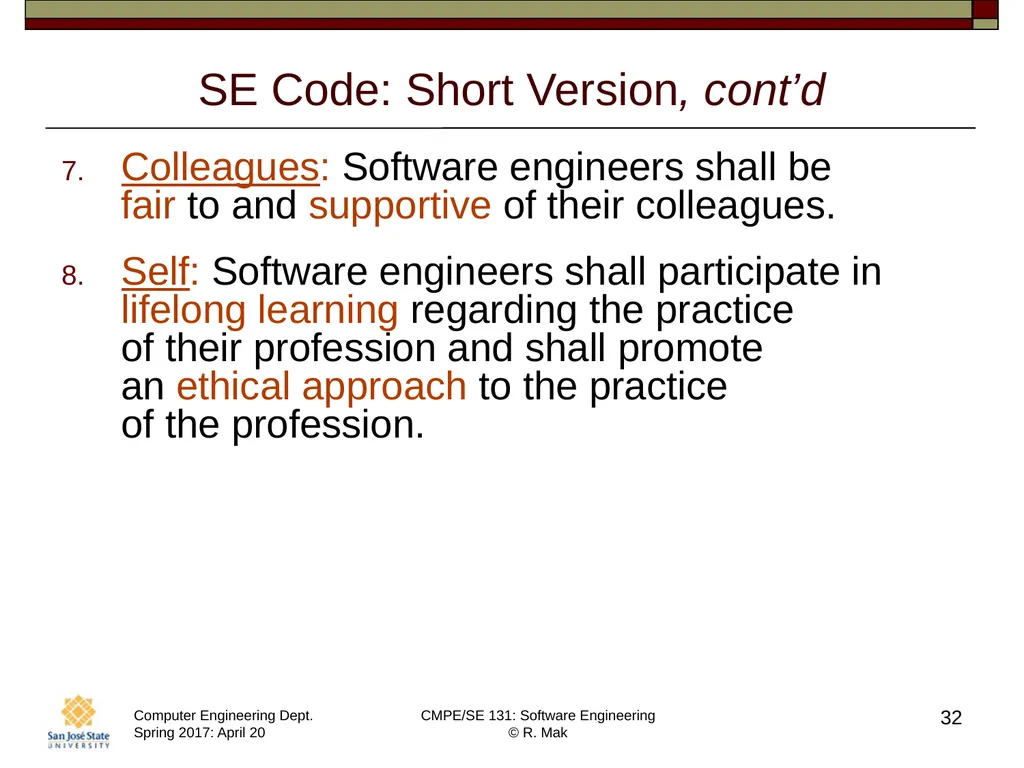 CMPE/SE 131 Software Engineering April 20 Class - slide 32 of 40