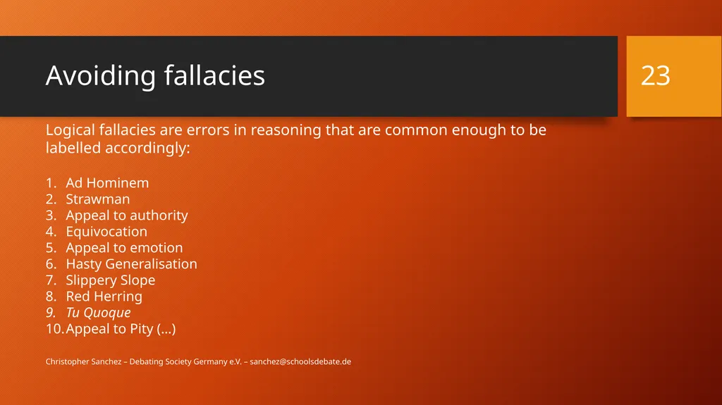 Preparing a debate – Arguments and fallacies - slide 23 of 37