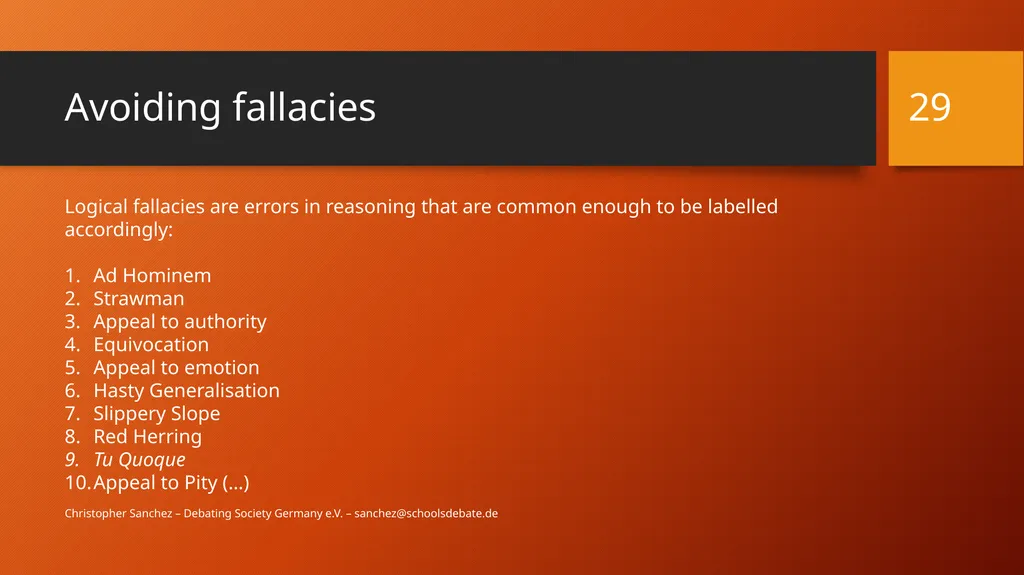 Preparing a debate – Arguments and fallacies - slide 29 of 37