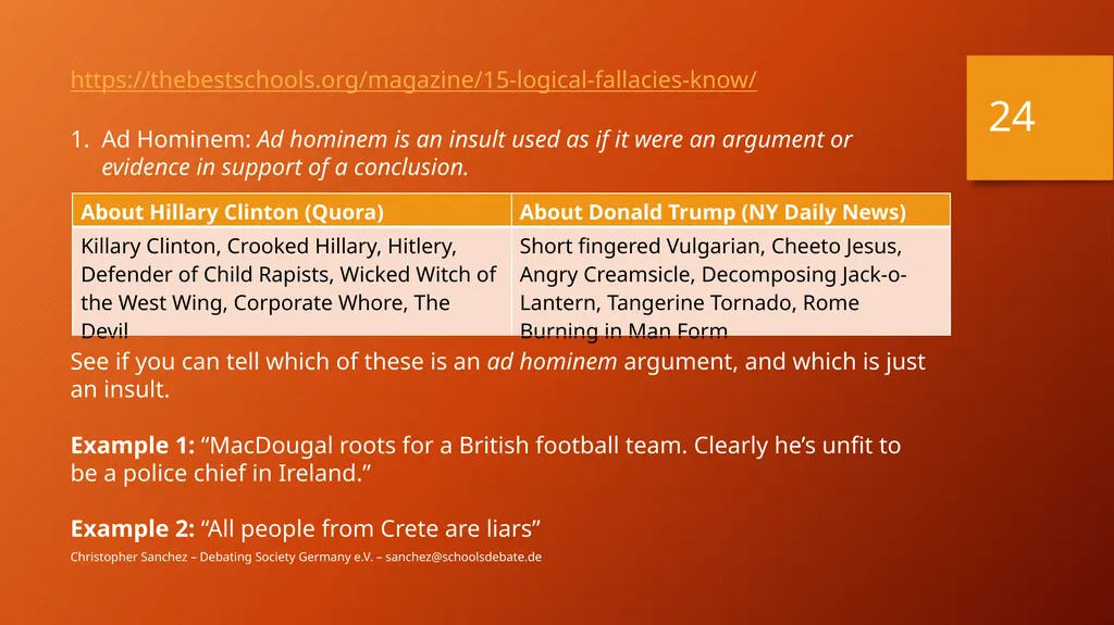 Preparing a debate – Arguments and fallacies - slide 24 of 37