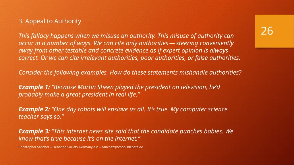 Preparing a debate – Arguments and fallacies - slide 26 of 37