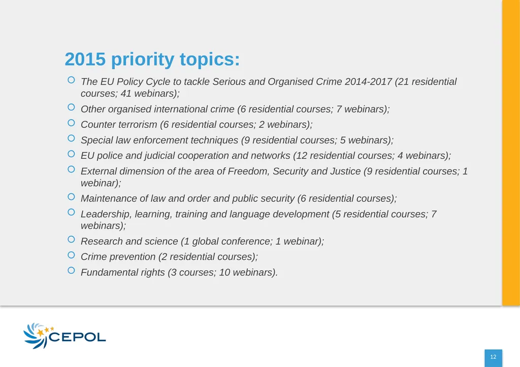 CEPOL EUROPEAN UNION AGENCY FOR LAW ENFORCEMENT - slide 12 of 34
