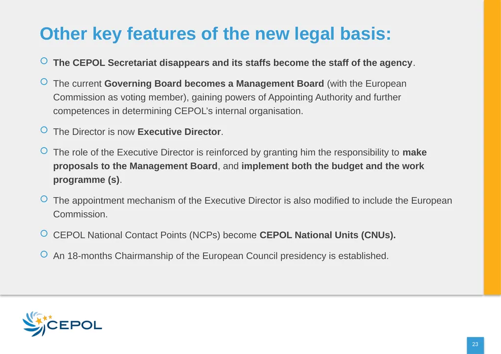 CEPOL EUROPEAN UNION AGENCY FOR LAW ENFORCEMENT - slide 23 of 34