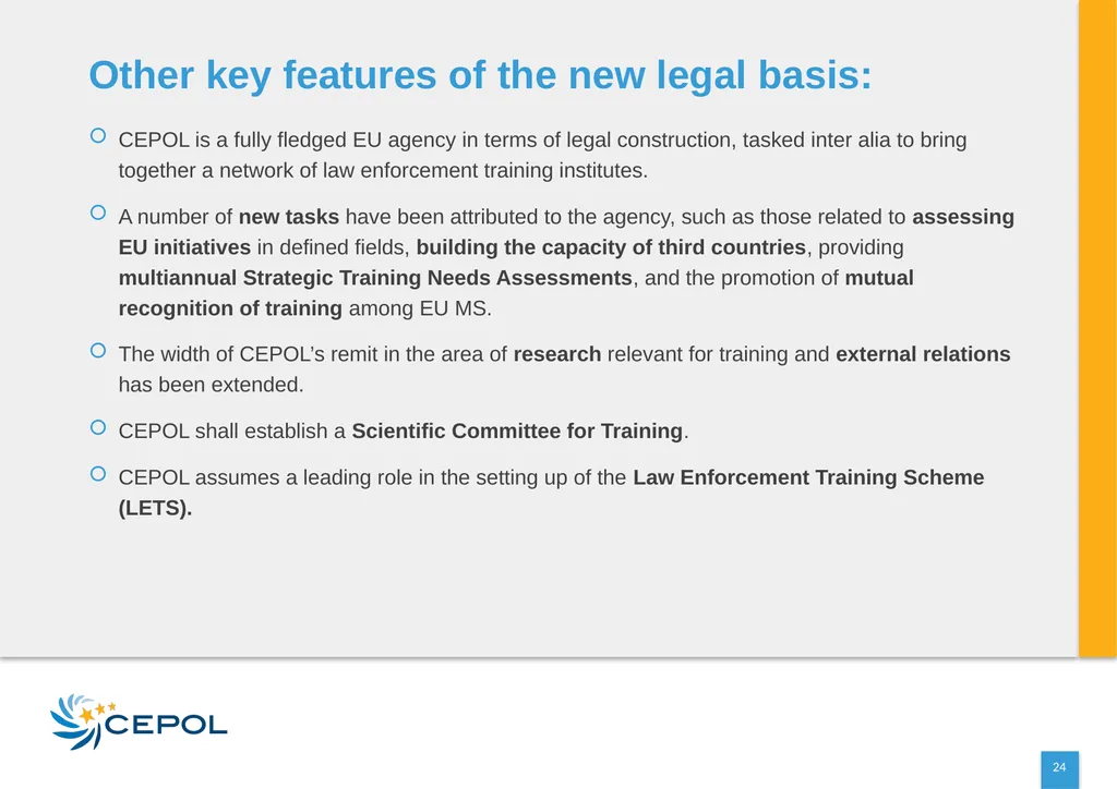 CEPOL EUROPEAN UNION AGENCY FOR LAW ENFORCEMENT - slide 24 of 34