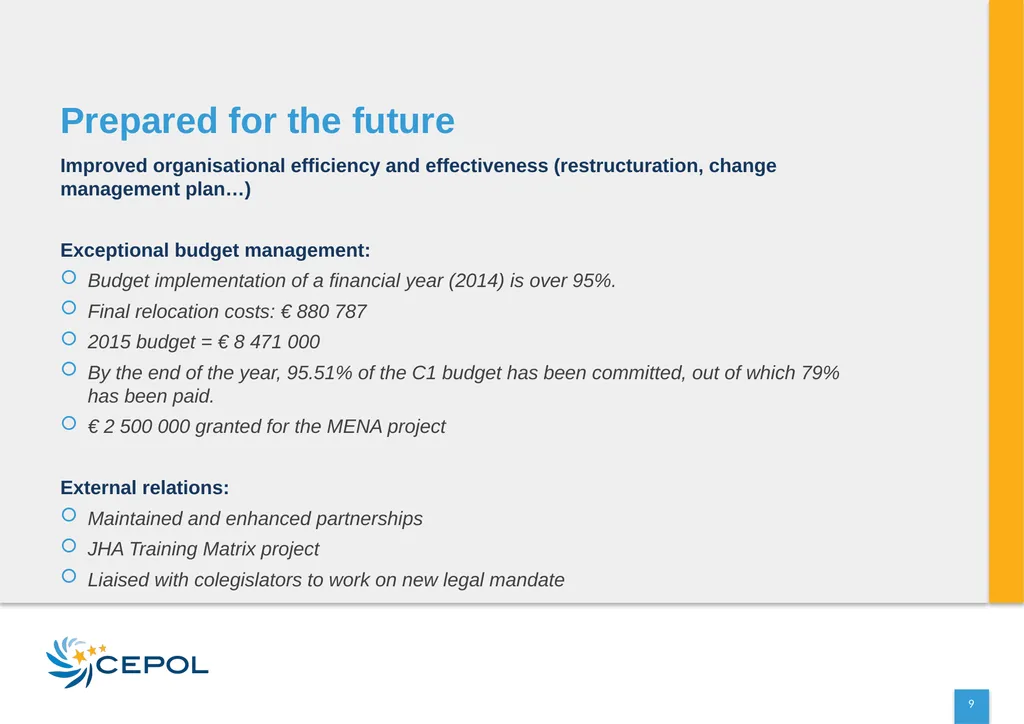 CEPOL EUROPEAN UNION AGENCY FOR LAW ENFORCEMENT - slide 9 of 34
