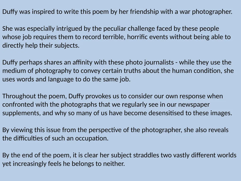 Duffy was inspired to write this poem by her