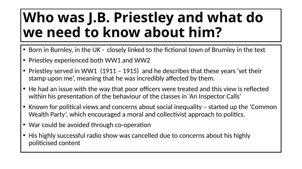 An Inspector Calls Key Content List: Context Stage - slide 3 of 41