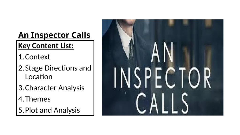 An Inspector Calls Key Content List: Context Stage