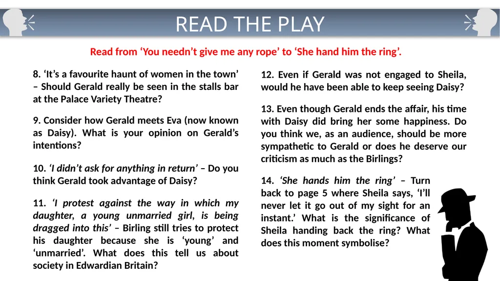 Cold Read Questions: Act One AN INSPECTOR CALLS 1 - slide 10 of 15