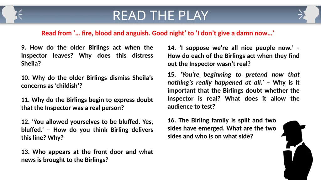Cold Read Questions: Act One AN INSPECTOR CALLS 1 - slide 14 of 15