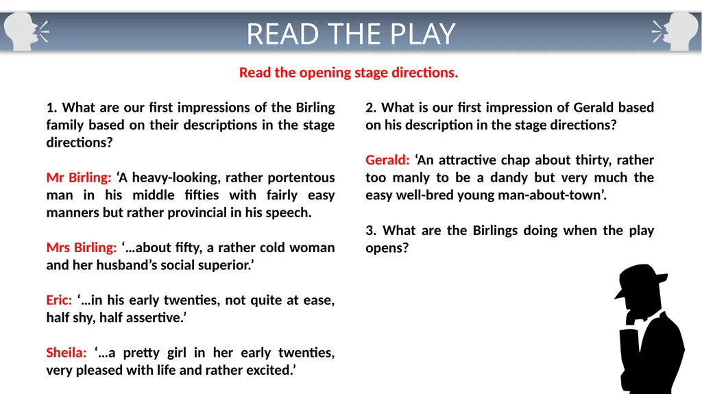 Cold Read Questions: Act One AN INSPECTOR CALLS 1 - slide 2 of 15