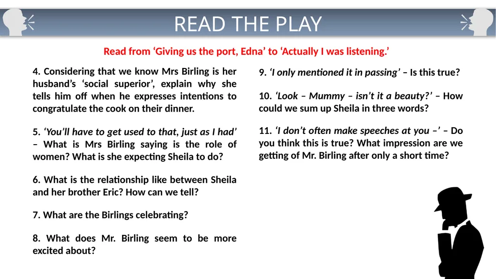 Cold Read Questions: Act One AN INSPECTOR CALLS 1 - slide 3 of 15