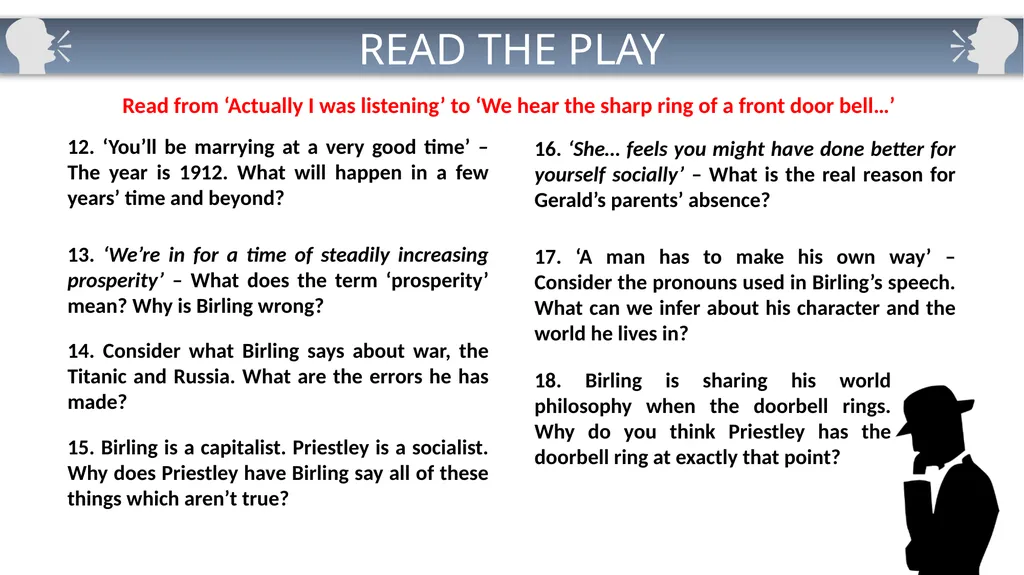 Cold Read Questions: Act One AN INSPECTOR CALLS 1 - slide 4 of 15