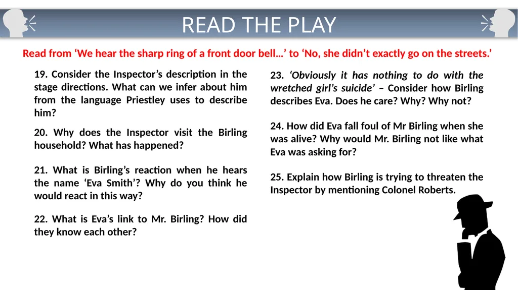 Cold Read Questions: Act One AN INSPECTOR CALLS 1 - slide 5 of 15