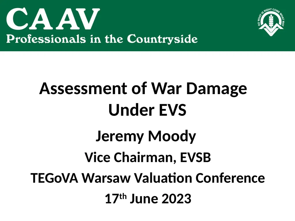 Assessment of War Damage Under EVS Jeremy Moody