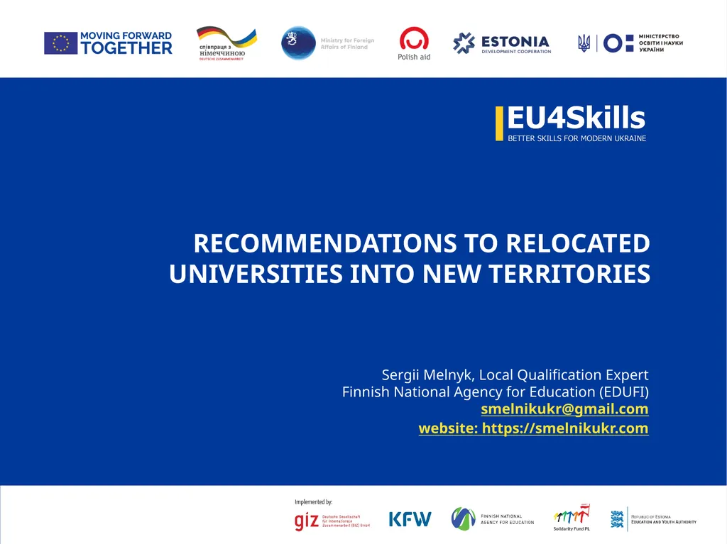 RECOMMENDATIONS TO RELOCATED UNIVERSITIES INTO NEW - slide 1 of 21