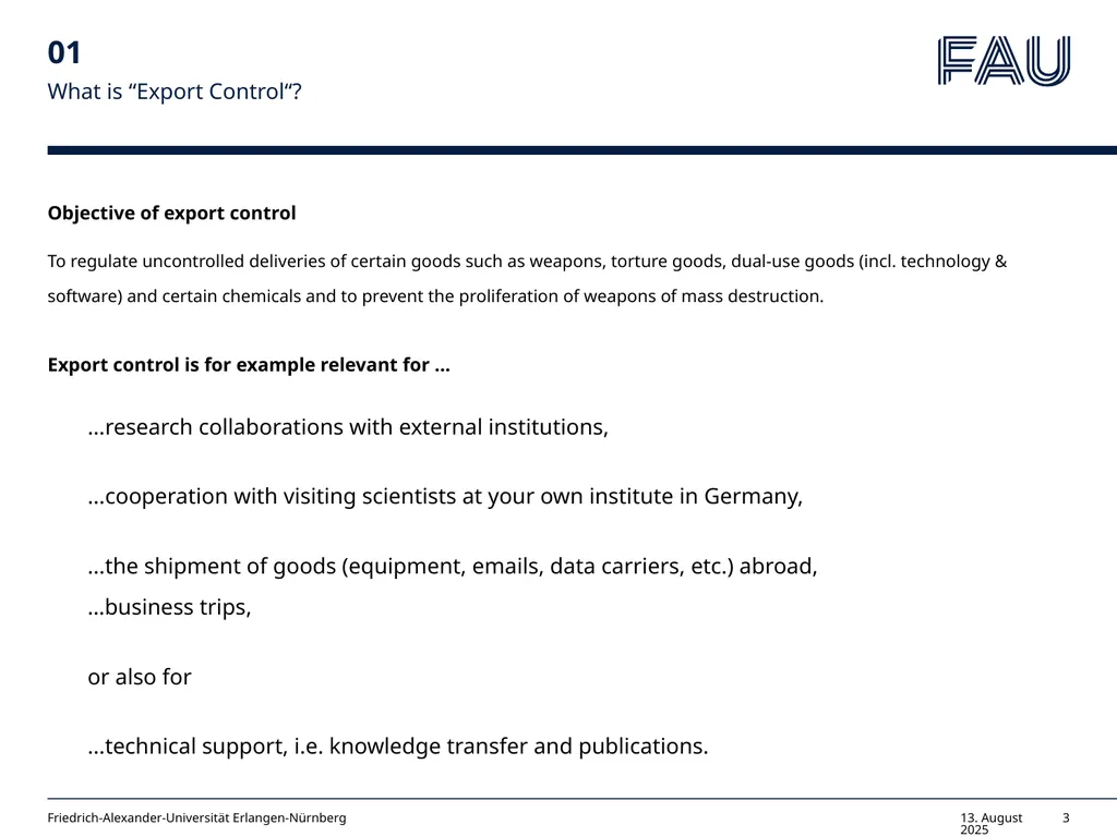 Willkommen Export Control & HPC Guidelines for PIs - slide 3 of 14
