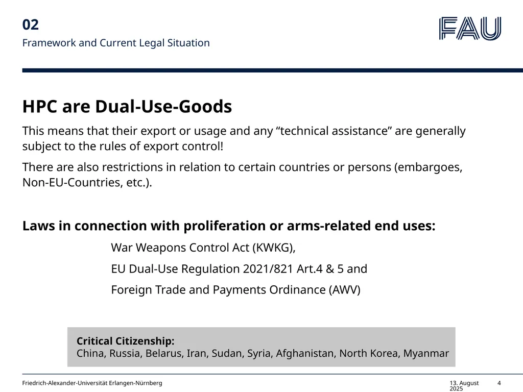 Willkommen Export Control & HPC Guidelines for PIs - slide 4 of 14