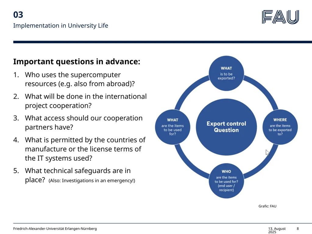 Willkommen Export Control & HPC Guidelines for PIs - slide 8 of 14