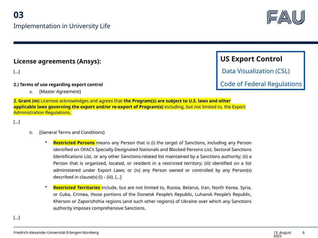 Willkommen Export Control & HPC Guidelines for PIs - slide 6 of 14