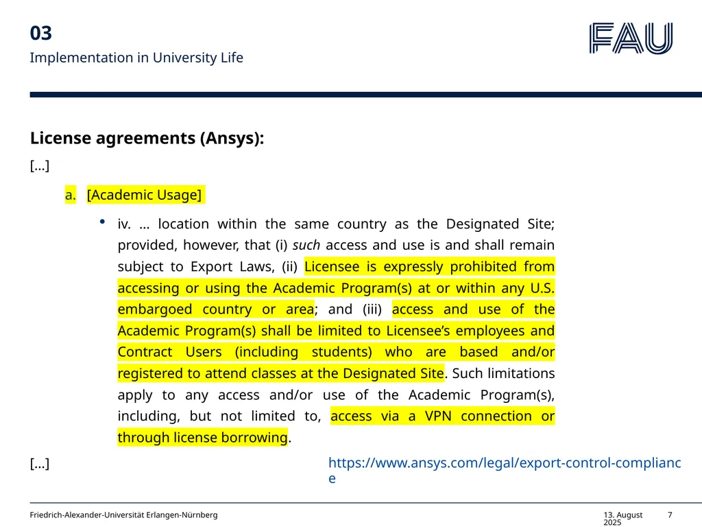 Willkommen Export Control & HPC Guidelines for PIs - slide 7 of 14
