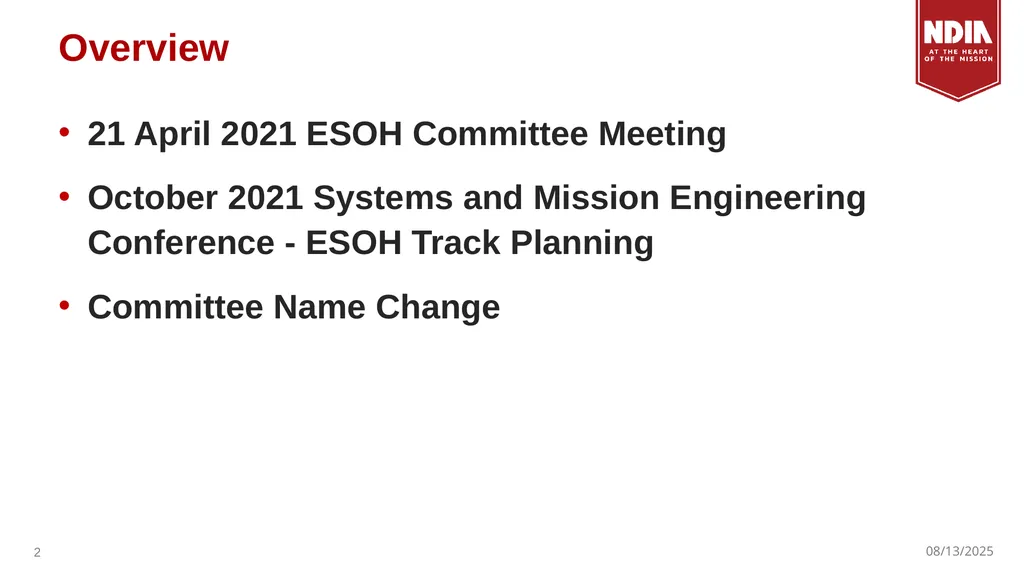 19 May 2021 NDIA Systems Engineering Division - slide 2 of 6