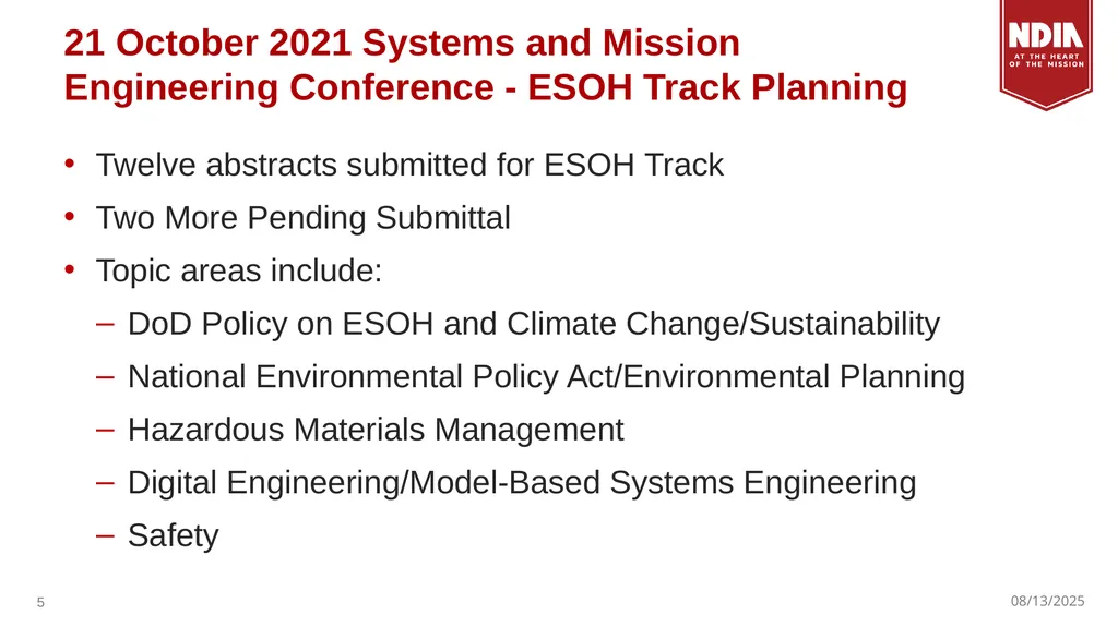 19 May 2021 NDIA Systems Engineering Division - slide 5 of 6