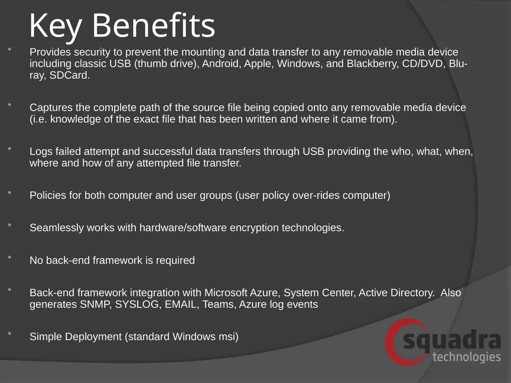 SQUADRA TECHNOLOGIES security Removable Media - slide 7 of 19