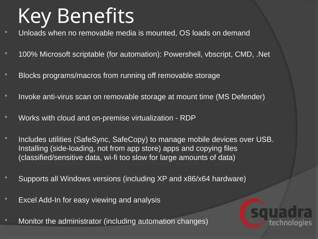 SQUADRA TECHNOLOGIES security Removable Media - slide 8 of 19