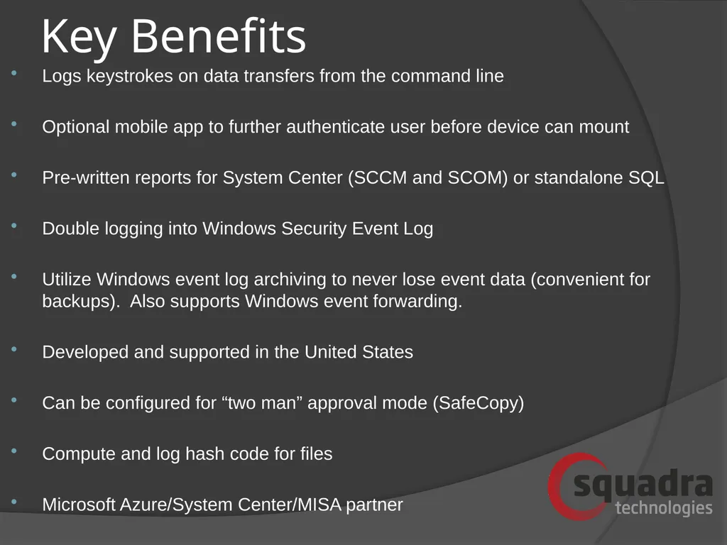 SQUADRA TECHNOLOGIES security Removable Media - slide 9 of 19
