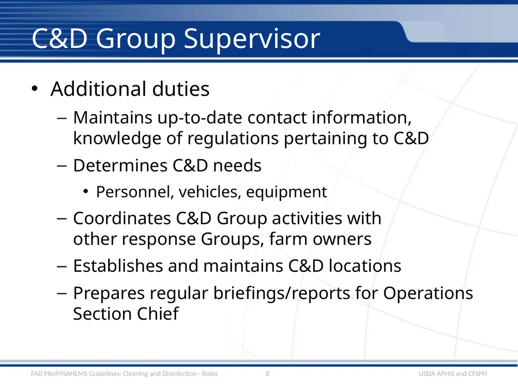 Cleaning and Disinfection Roles and - slide 6 of 21