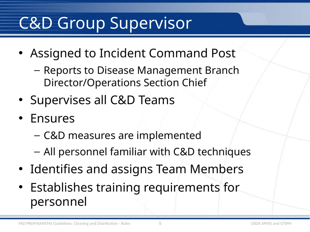 Cleaning and Disinfection Roles and - slide 5 of 21