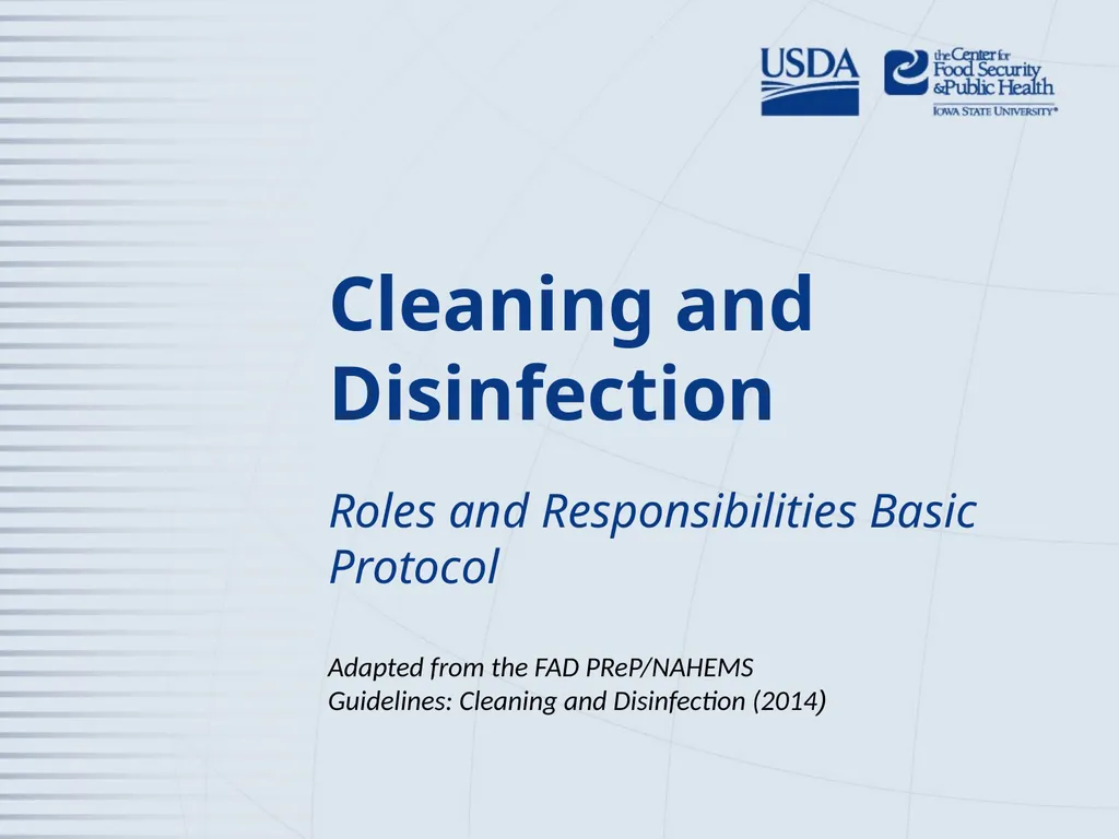 Cleaning and Disinfection Roles and - slide 1 of 21