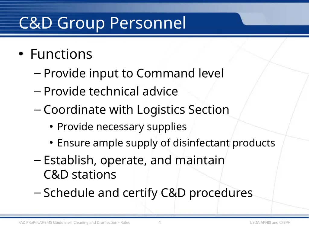 Cleaning and Disinfection Roles and - slide 4 of 21