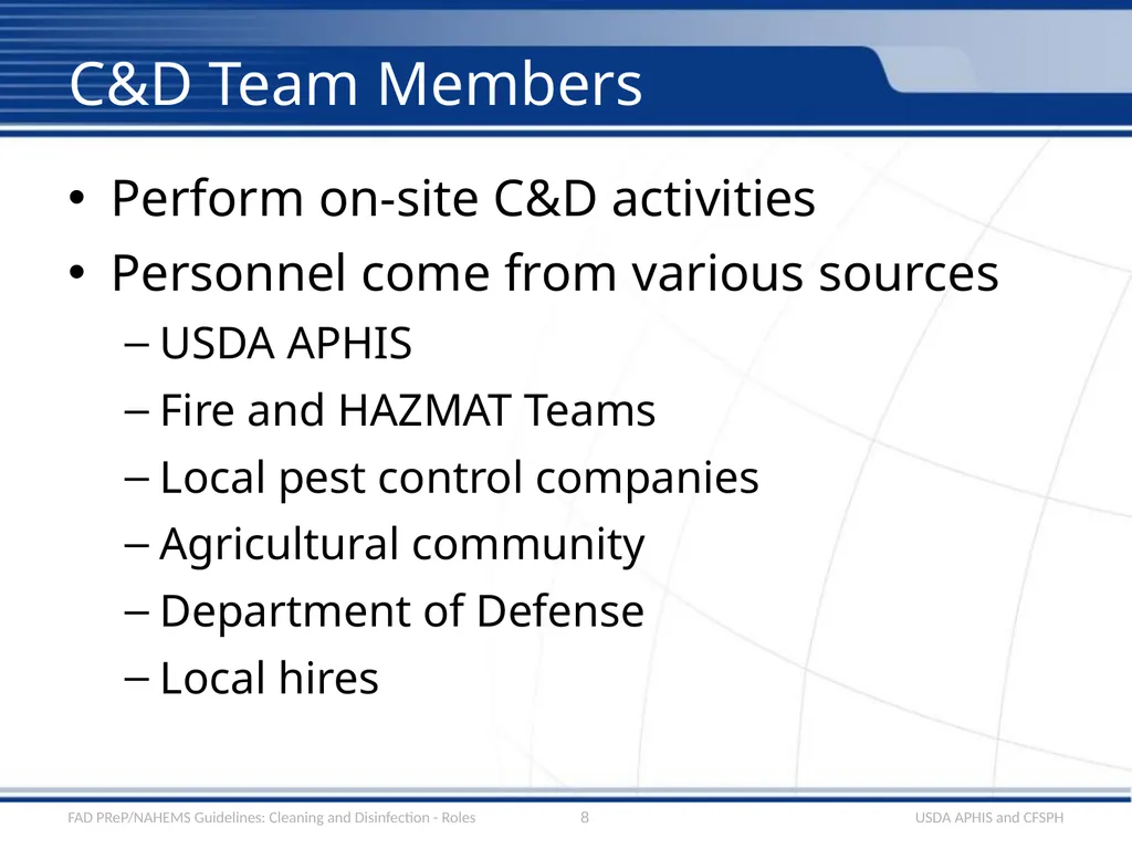 Cleaning and Disinfection Roles and - slide 8 of 21