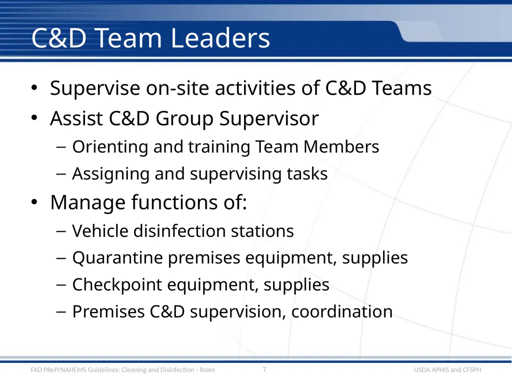 Cleaning and Disinfection Roles and - slide 7 of 21