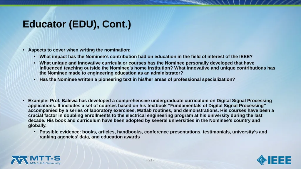 Fellow Search Committee / MTT-S Award Committee - slide 21 of 34