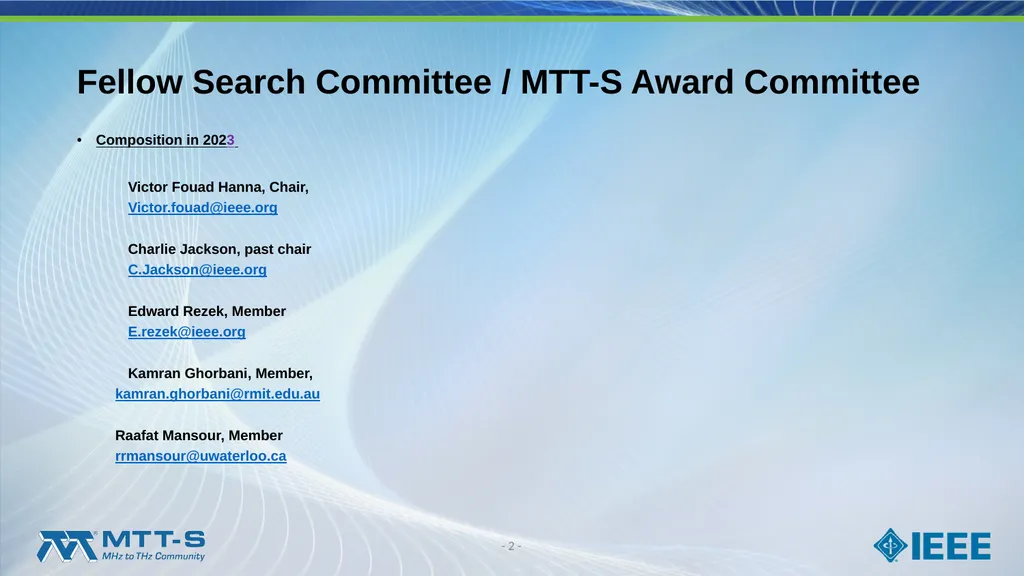 Fellow Search Committee / MTT-S Award Committee - slide 2 of 34