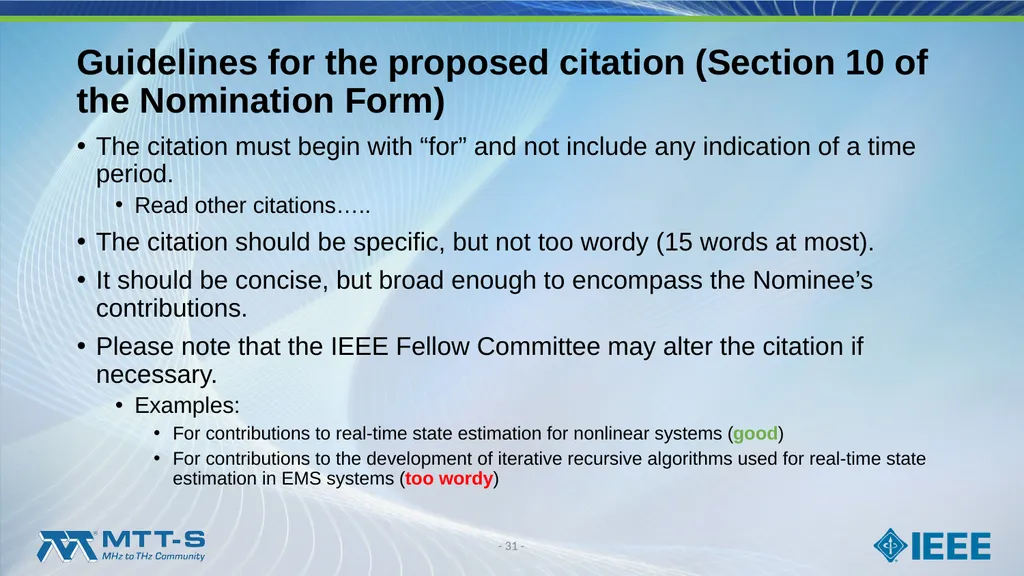 Fellow Search Committee / MTT-S Award Committee - slide 31 of 34