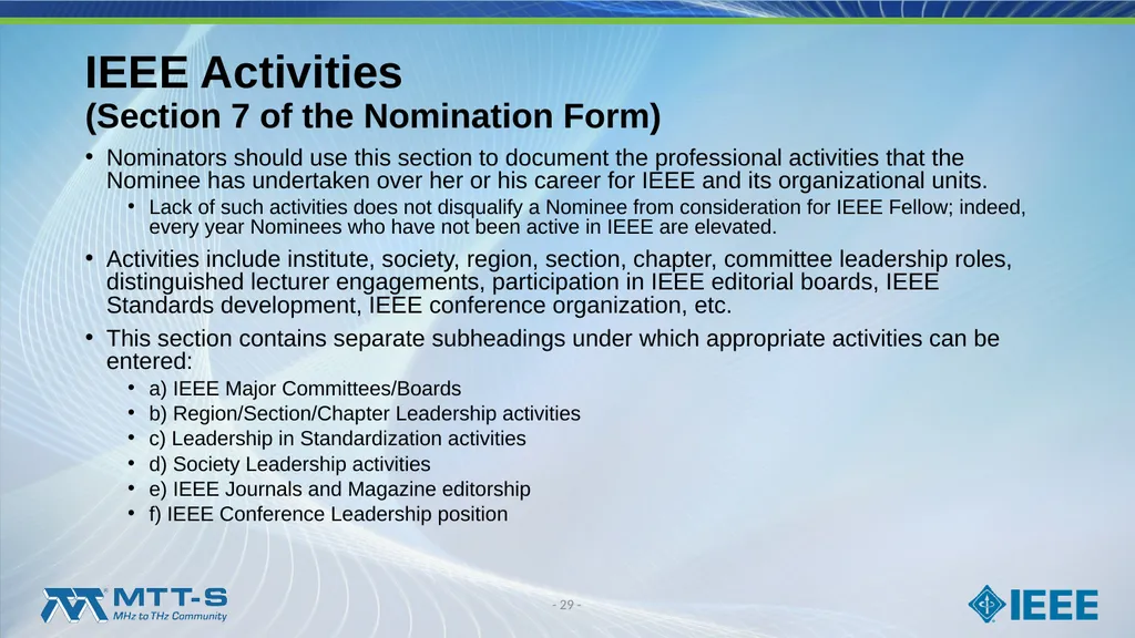Fellow Search Committee / MTT-S Award Committee - slide 29 of 34
