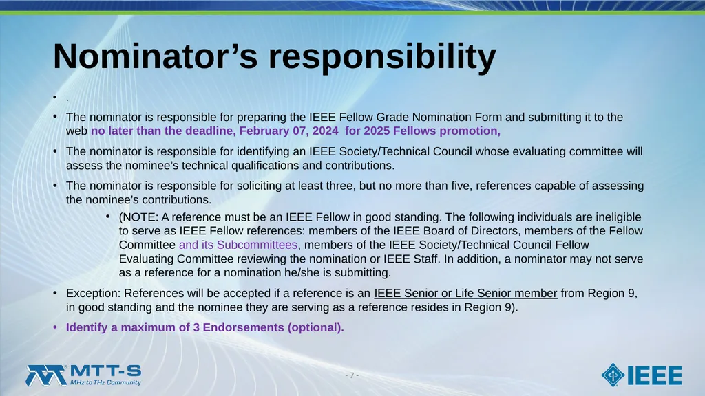Fellow Search Committee / MTT-S Award Committee - slide 7 of 34